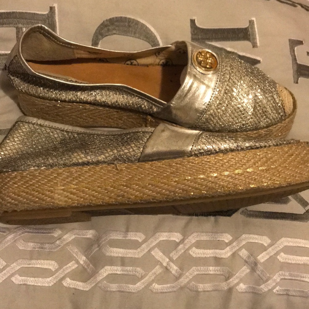 Silver Glitter Tory Burch Platform Espadrilles - image 1